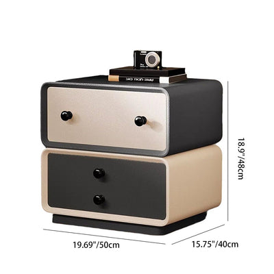 Contemporary Creative Microfiber Leather Solid Wood Metal Robot-Shaped Square Nightstand 2-Drawer For Bedroom