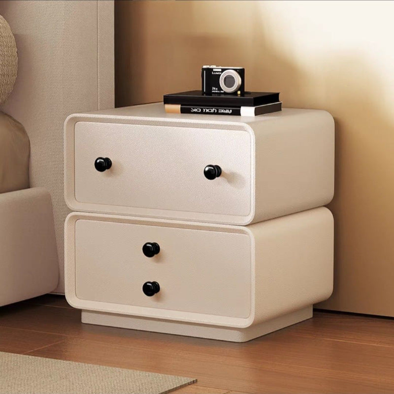 Contemporary Creative Microfiber Leather Solid Wood Metal Robot-Shaped Square Nightstand 2-Drawer For Bedroom