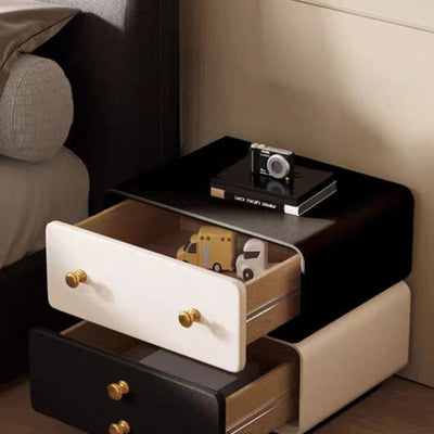 Contemporary Creative Microfiber Leather Solid Wood Metal Robot-Shaped Square Nightstand 2-Drawer For Bedroom