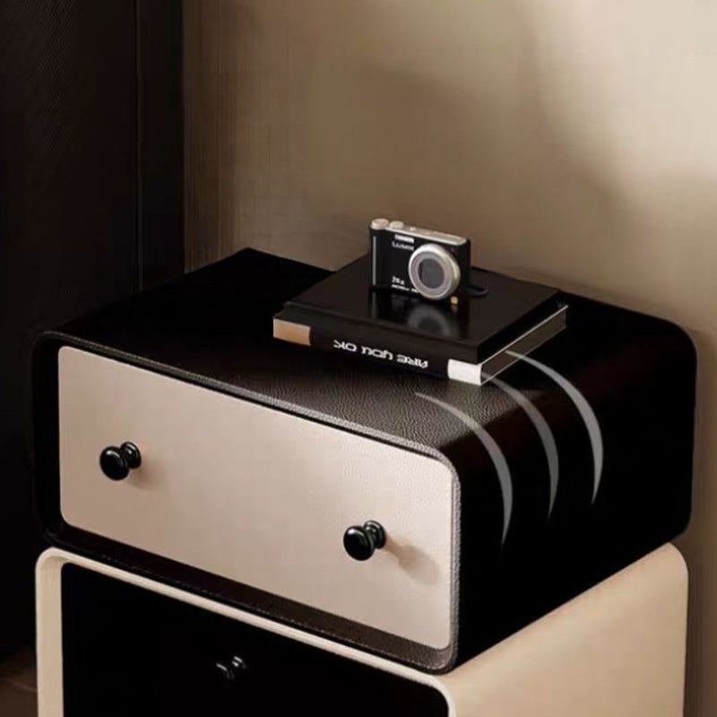 Contemporary Creative Microfiber Leather Solid Wood Metal Robot-Shaped Square Nightstand 2-Drawer For Bedroom