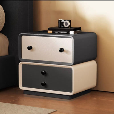 Contemporary Creative Microfiber Leather Solid Wood Metal Robot-Shaped Square Nightstand 2-Drawer For Bedroom