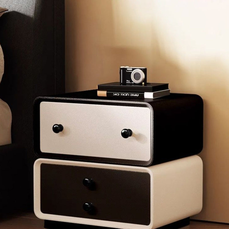 Contemporary Creative Microfiber Leather Solid Wood Metal Robot-Shaped Square Nightstand 2-Drawer For Bedroom
