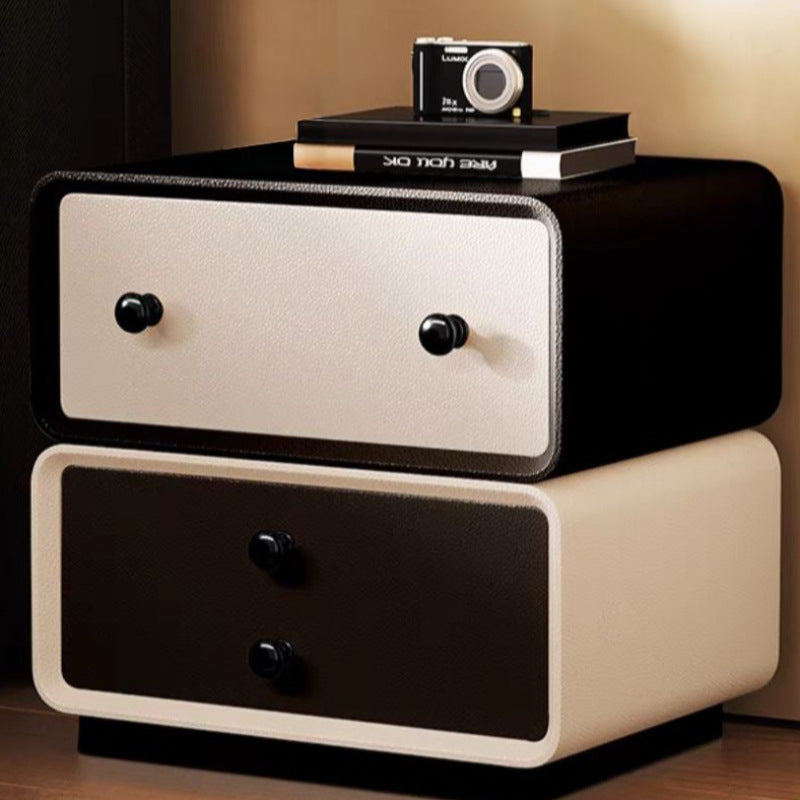 Contemporary Creative Microfiber Leather Solid Wood Metal Robot-Shaped Square Nightstand 2-Drawer For Bedroom