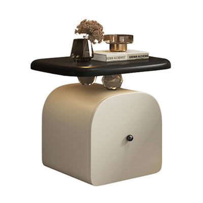 Traditional French Wood Cat-Scratch-Leather Acrylic Curved Square Nightstand 1-Drawer For Bedroom