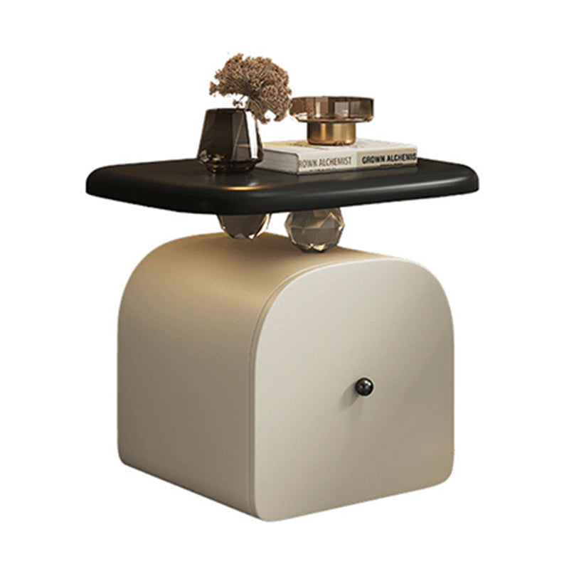 Traditional French Wood Cat-Scratch-Leather Acrylic Curved Square Nightstand 1-Drawer For Bedroom