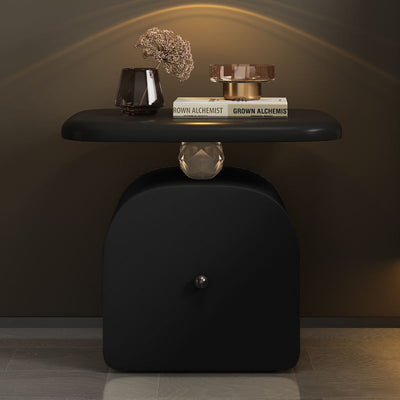 Traditional French Wood Cat-Scratch-Leather Acrylic Curved Square Nightstand 1-Drawer For Bedroom