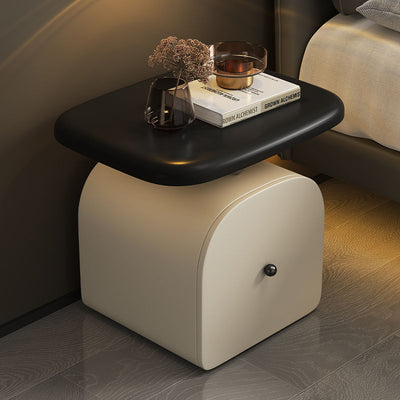 Traditional French Wood Cat-Scratch-Leather Acrylic Curved Square Nightstand 1-Drawer For Bedroom