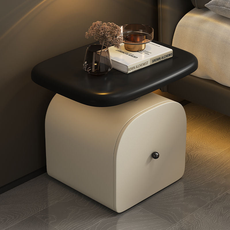 Traditional French Wood Cat-Scratch-Leather Acrylic Curved Square Nightstand 1-Drawer For Bedroom