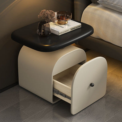Traditional French Wood Cat-Scratch-Leather Acrylic Curved Square Nightstand 1-Drawer For Bedroom