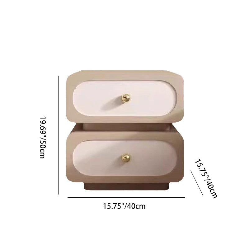 Table de nuit rectangulaire arrondie en bois massif traditionnel français avec cuir microfibre à 2 tiroirs pour chambre 