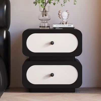 Traditional French Solid Wood Microfiber Leather Rounded Rectangle Nightstand 2-Drawer For Bedroom