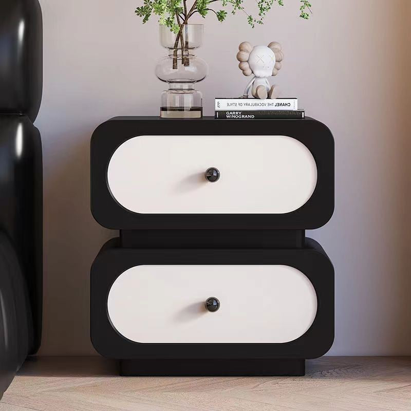 Traditional French Solid Wood Microfiber Leather Rounded Rectangle Nightstand 2-Drawer For Bedroom