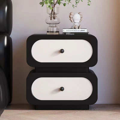 Traditional French Solid Wood Microfiber Leather Rounded Rectangle Nightstand 2-Drawer For Bedroom