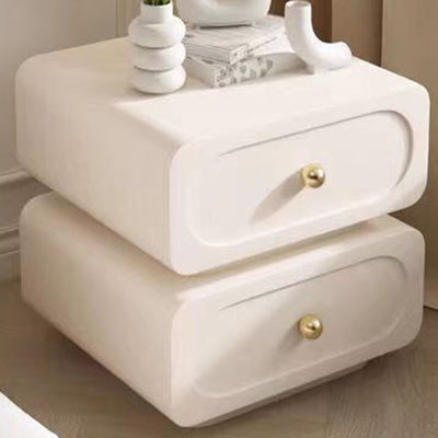 Traditional French Solid Wood Microfiber Leather Rounded Rectangle Nightstand 2-Drawer For Bedroom