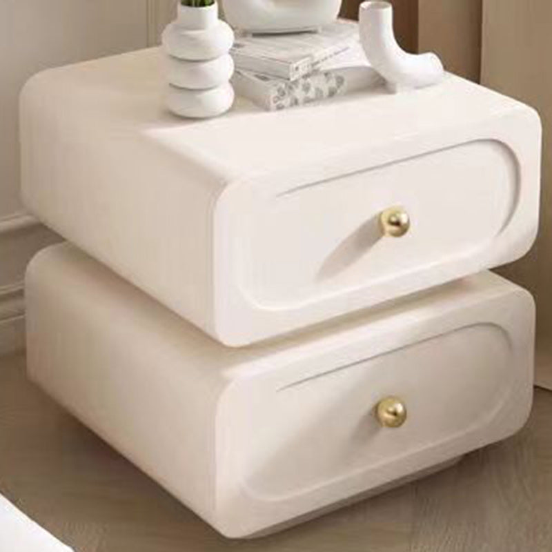 Traditional French Solid Wood Microfiber Leather Rounded Rectangle Nightstand 2-Drawer For Bedroom