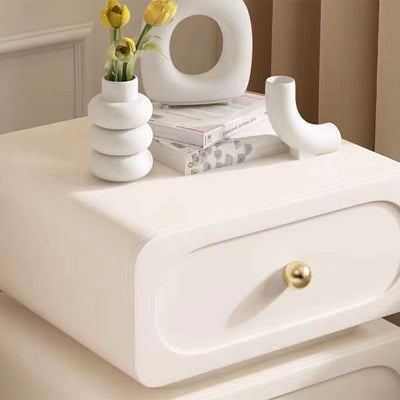 Traditional French Solid Wood Microfiber Leather Rounded Rectangle Nightstand 2-Drawer For Bedroom