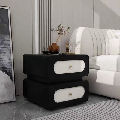Traditional French Solid Wood Microfiber Leather Rounded Rectangle Nightstand 2-Drawer For Bedroom