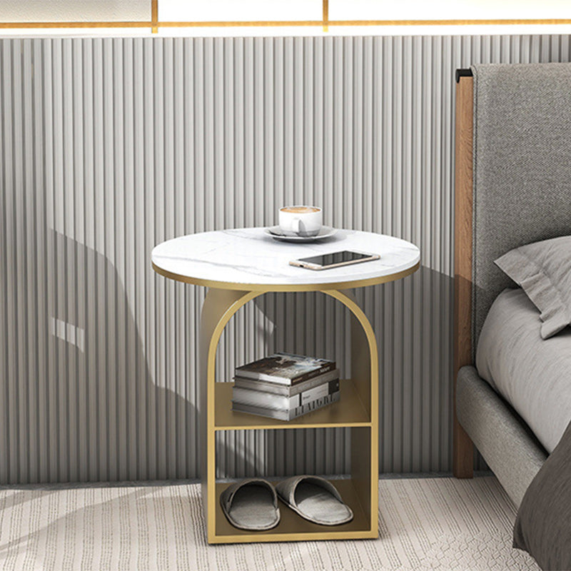 Contemporary Nordic Carbon Steel Sintered Stone Round Arch End Table 3-Tier For Living Room