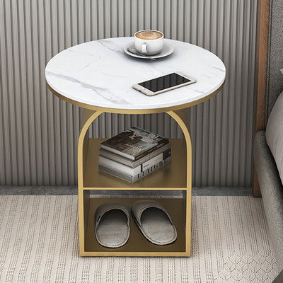 Contemporary Nordic Carbon Steel Sintered Stone Round Arch End Table 3-Tier For Living Room