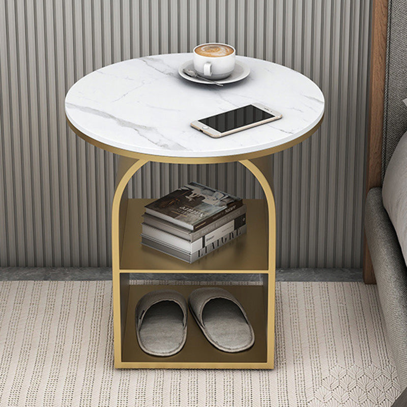 Contemporary Nordic Carbon Steel Sintered Stone Round Arch End Table 3-Tier For Living Room