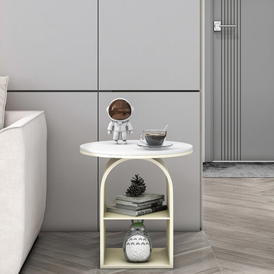 Contemporary Nordic Carbon Steel Sintered Stone Round Arch End Table 3-Tier For Living Room