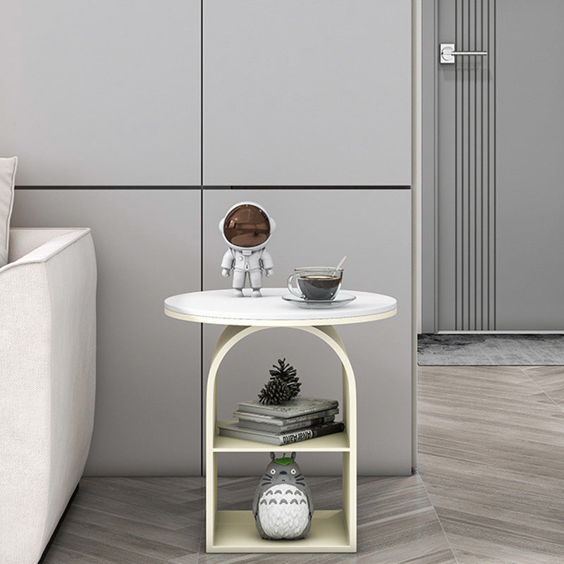 Contemporary Nordic Carbon Steel Sintered Stone Round Arch End Table 3-Tier For Living Room