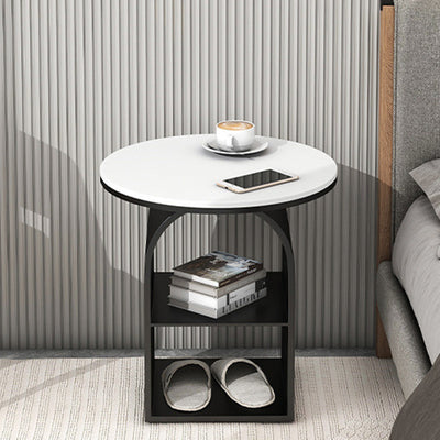 Contemporary Nordic Carbon Steel Sintered Stone Round Arch End Table 3-Tier For Living Room