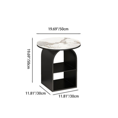 Contemporary Nordic Carbon Steel Sintered Stone Round Arch End Table 3-Tier For Living Room
