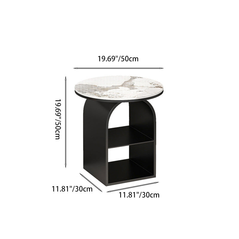Contemporary Nordic Carbon Steel Sintered Stone Round Arch End Table 3-Tier For Living Room