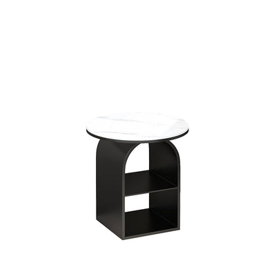 Contemporary Nordic Carbon Steel Sintered Stone Round Arch End Table 3-Tier For Living Room