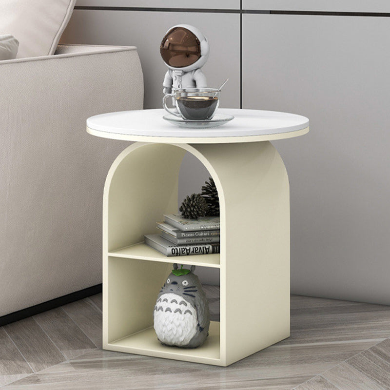 Contemporary Nordic Carbon Steel Sintered Stone Round Arch End Table 3-Tier For Living Room