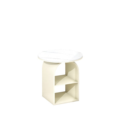 Contemporary Nordic Carbon Steel Sintered Stone Round Arch End Table 3-Tier For Living Room