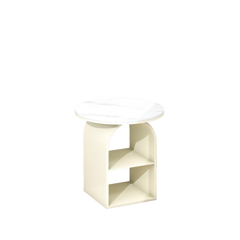 Contemporary Nordic Carbon Steel Sintered Stone Round Arch End Table 3-Tier For Living Room