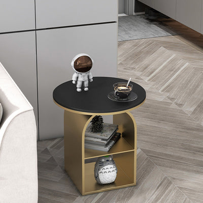 Contemporary Nordic Carbon Steel Sintered Stone Round Arch End Table 3-Tier For Living Room