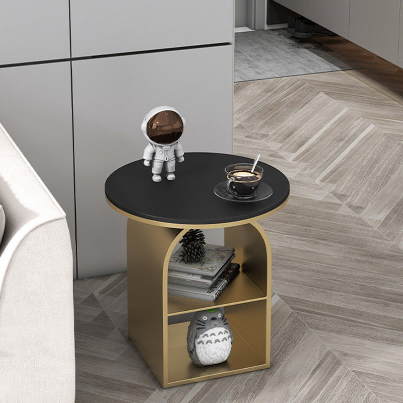 Contemporary Nordic Carbon Steel Sintered Stone Round Arch End Table 3-Tier For Living Room