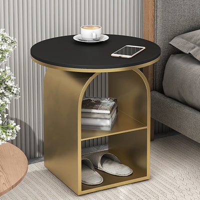 Contemporary Nordic Carbon Steel Sintered Stone Round Arch End Table 3-Tier For Living Room