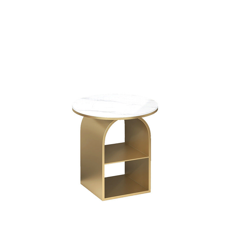 Contemporary Nordic Carbon Steel Sintered Stone Round Arch End Table 3-Tier For Living Room