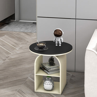 Contemporary Nordic Carbon Steel Sintered Stone Round Arch End Table 3-Tier For Living Room