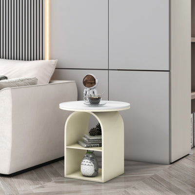 Contemporary Nordic Carbon Steel Sintered Stone Round Arch End Table 3-Tier For Living Room