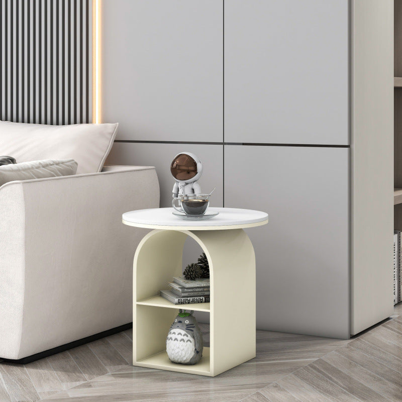 Contemporary Nordic Carbon Steel Sintered Stone Round Arch End Table 3-Tier For Living Room
