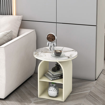 Contemporary Nordic Carbon Steel Sintered Stone Round Arch End Table 3-Tier For Living Room