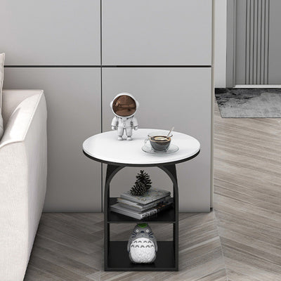 Contemporary Nordic Carbon Steel Sintered Stone Round Arch End Table 3-Tier For Living Room
