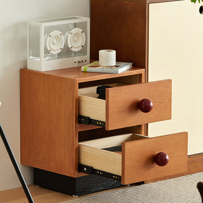 Traditional Chinese Solid Wood Metal Rectangular Ball-Leg Nightstand 2-Drawer For Bedroom