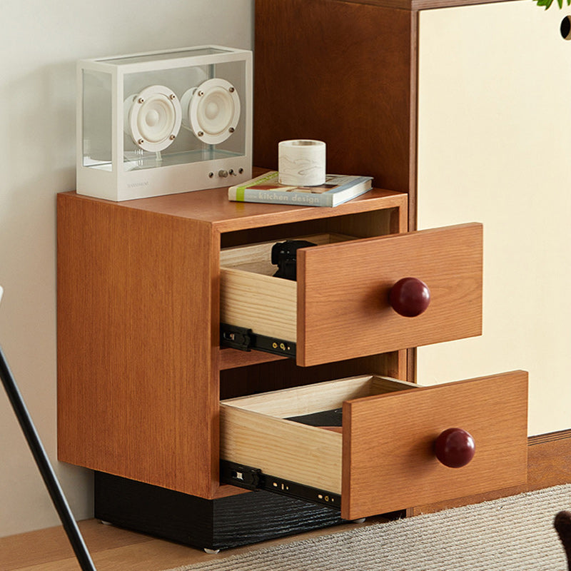 Traditional Chinese Solid Wood Metal Rectangular Ball-Leg Nightstand 2-Drawer For Bedroom
