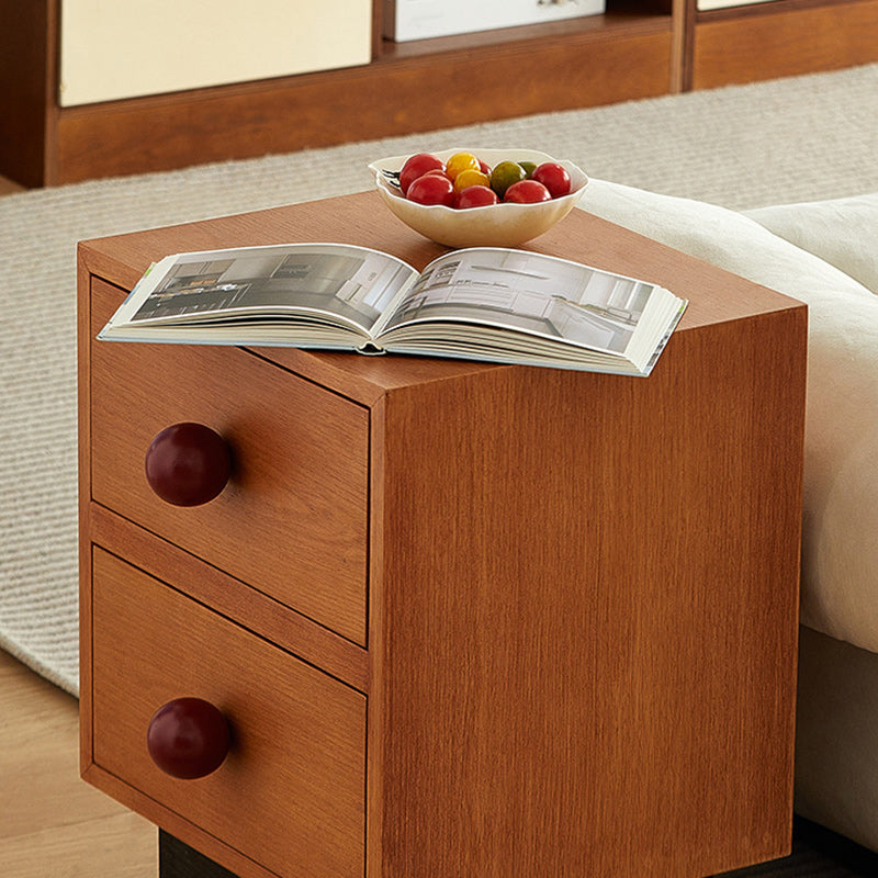 Traditional Chinese Solid Wood Metal Rectangular Ball-Leg Nightstand 2-Drawer For Bedroom