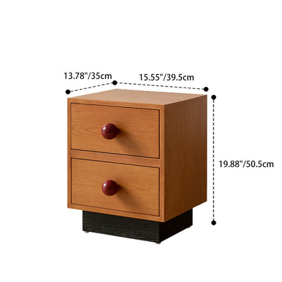Traditional Chinese Solid Wood Metal Rectangular Ball-Leg Nightstand 2-Drawer For Bedroom