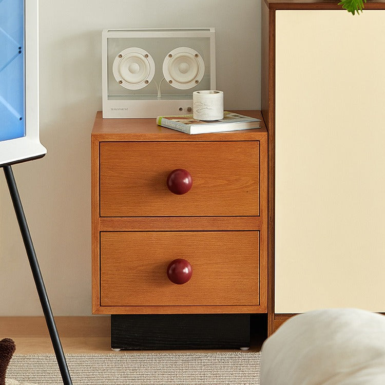 Traditional Chinese Solid Wood Metal Rectangular Ball-Leg Nightstand 2-Drawer For Bedroom