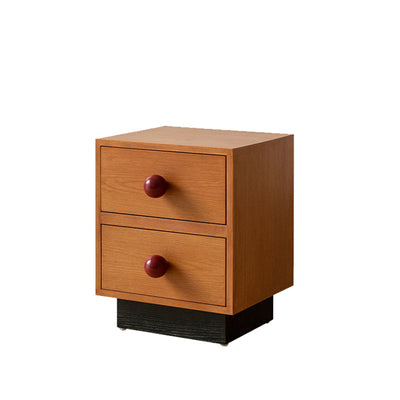 Traditional Chinese Solid Wood Metal Rectangular Ball-Leg Nightstand 2-Drawer For Bedroom