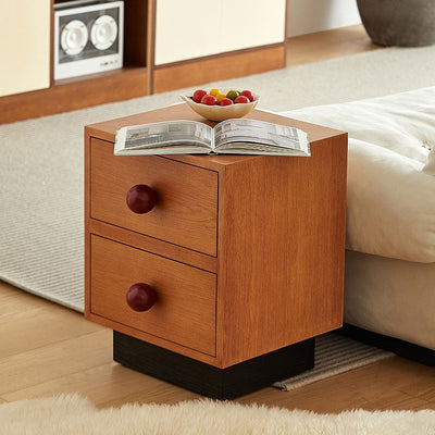 Traditional Chinese Solid Wood Metal Rectangular Ball-Leg Nightstand 2-Drawer For Bedroom