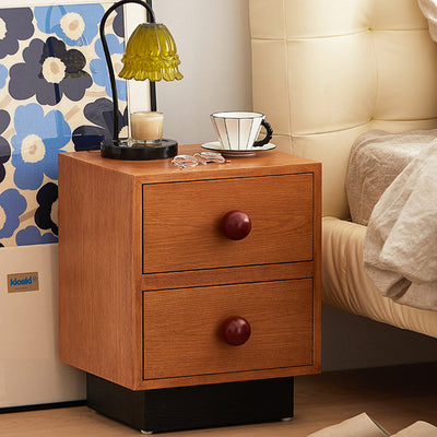 Traditional Chinese Solid Wood Metal Rectangular Ball-Leg Nightstand 2-Drawer For Bedroom